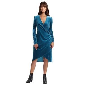 Gigi Parker Velvet Teal Wrap Dress NWT